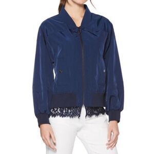 Laundry by Shelli Segal New Casual Lace-Trim Bomber Jacket Midnight Blue Size 14